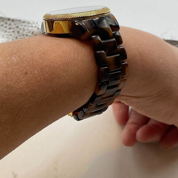 Michael Kors Ritz Simulated Tortoise Goldtone Case Sub Dials Women Watch MK5038 - Picture 2 of 10